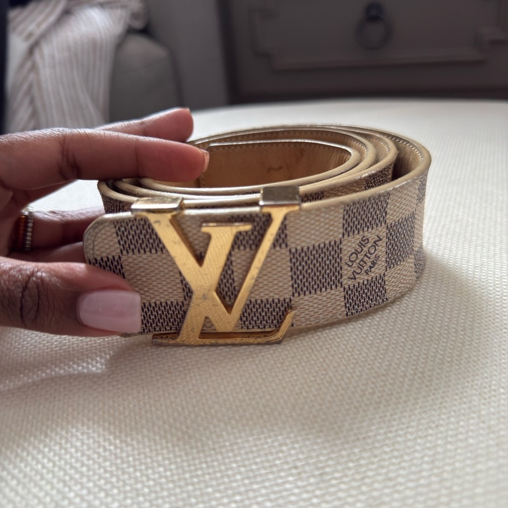 Louis Vuitton Checkered Beige and Gold Men's Belt